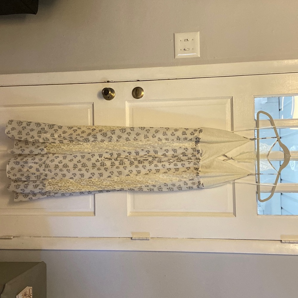 Long white and floral summer dress.